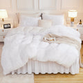 Andency Faux Fur White Comforter Queen Size, 3 Pieces Fluffy Fuzzy Plush Bedding Comforter Set (1 Shaggy Velvet Comforter & 2 Pi