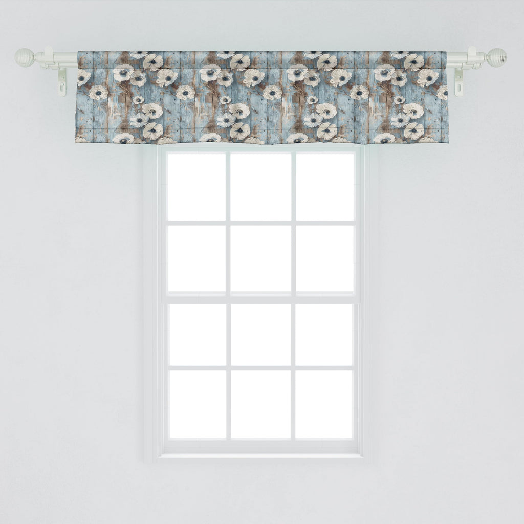Ambesonne Poppy Window Valance Pack Of 2, Vintage Farmhouse Concept Beige Tone Petals Floral On Rustic Backdrop, Rod Pocket Curtain Valances For Kitchen Bedroom, 54' X 12', Coconut Pale Blue And Dusk