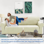 Znsayotx 1 Piece Jacquard Couch Covers For 2 Cushion Couch High Stretch Loveseat Slipcover For Pets Dogs Anti Slip Love Seat Sofa Slipcover Furniture Protector (Medium,New Pattern Light Beige)