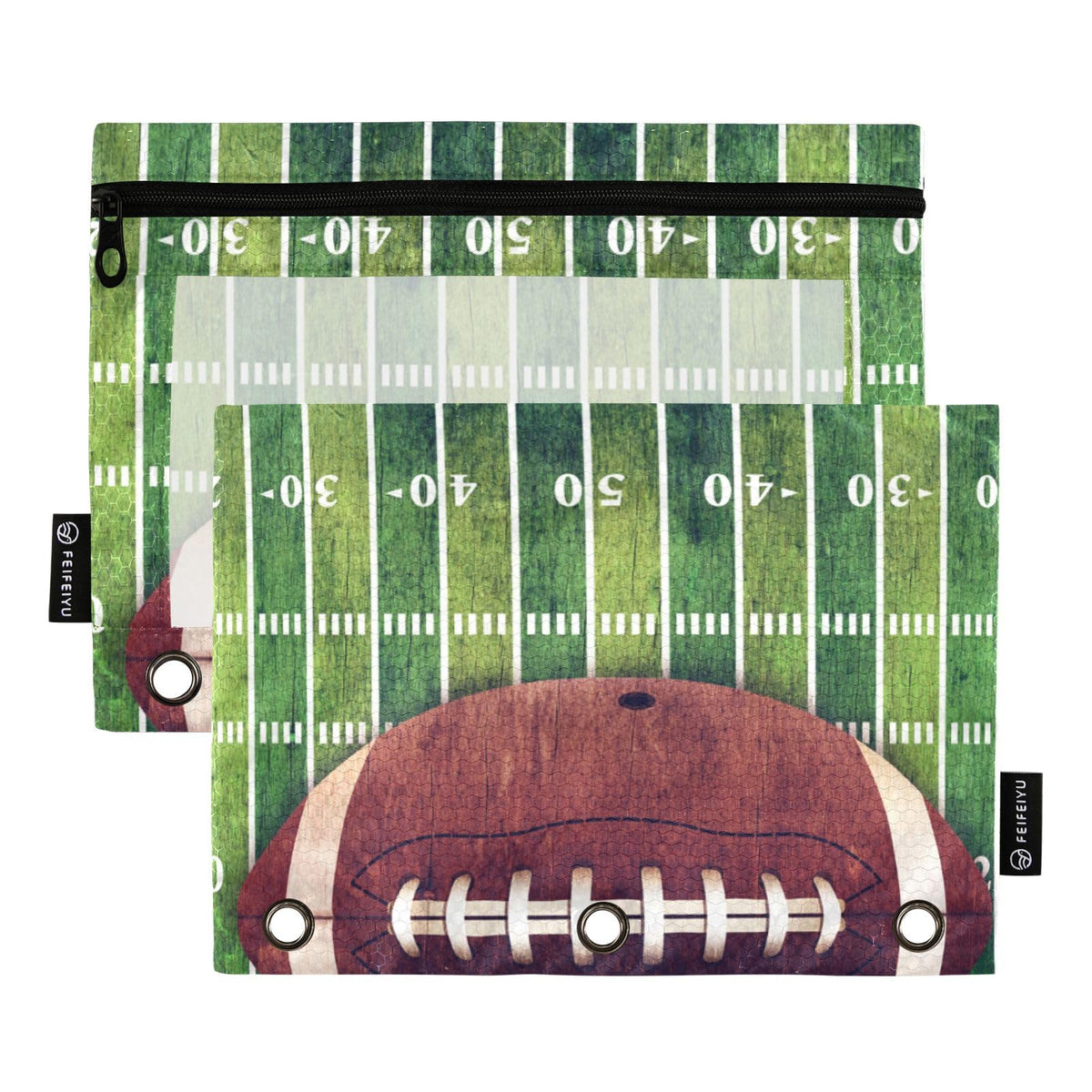 Football Pencil Pouch For 3 Ring Binder 2 Pack Binder Pencil Pouches Zippered Clear Pencil Case Cosmetic Bag For College Office