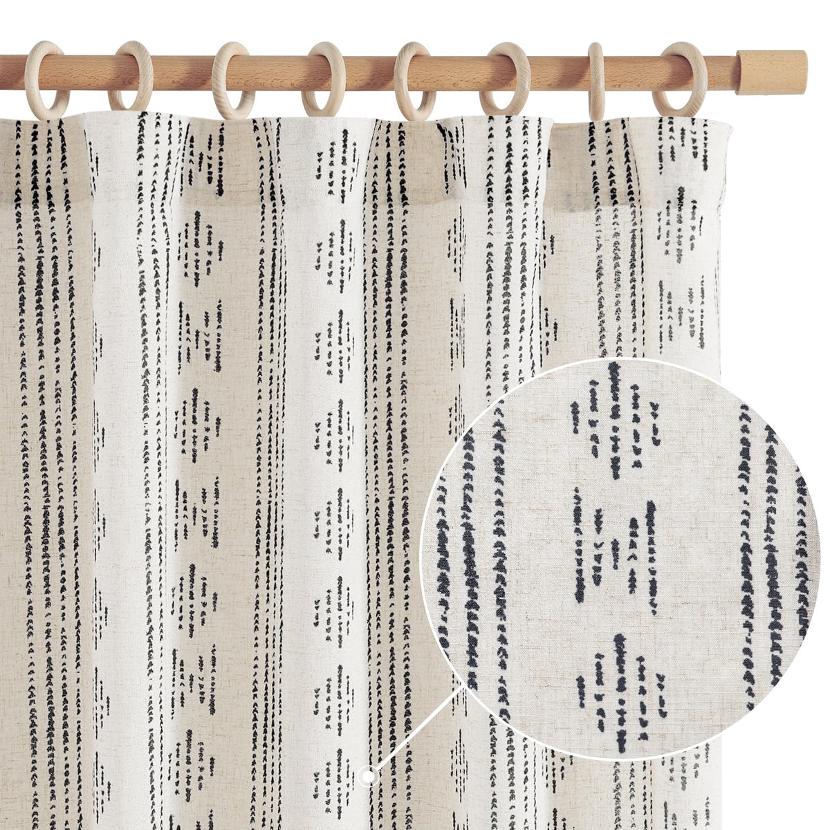 Jinchan Boho Curtains Linen Curtains For Living Room Farmhouse Black Curtains 108 Inches Long 2 Panels For Bedroom Geometric Str
