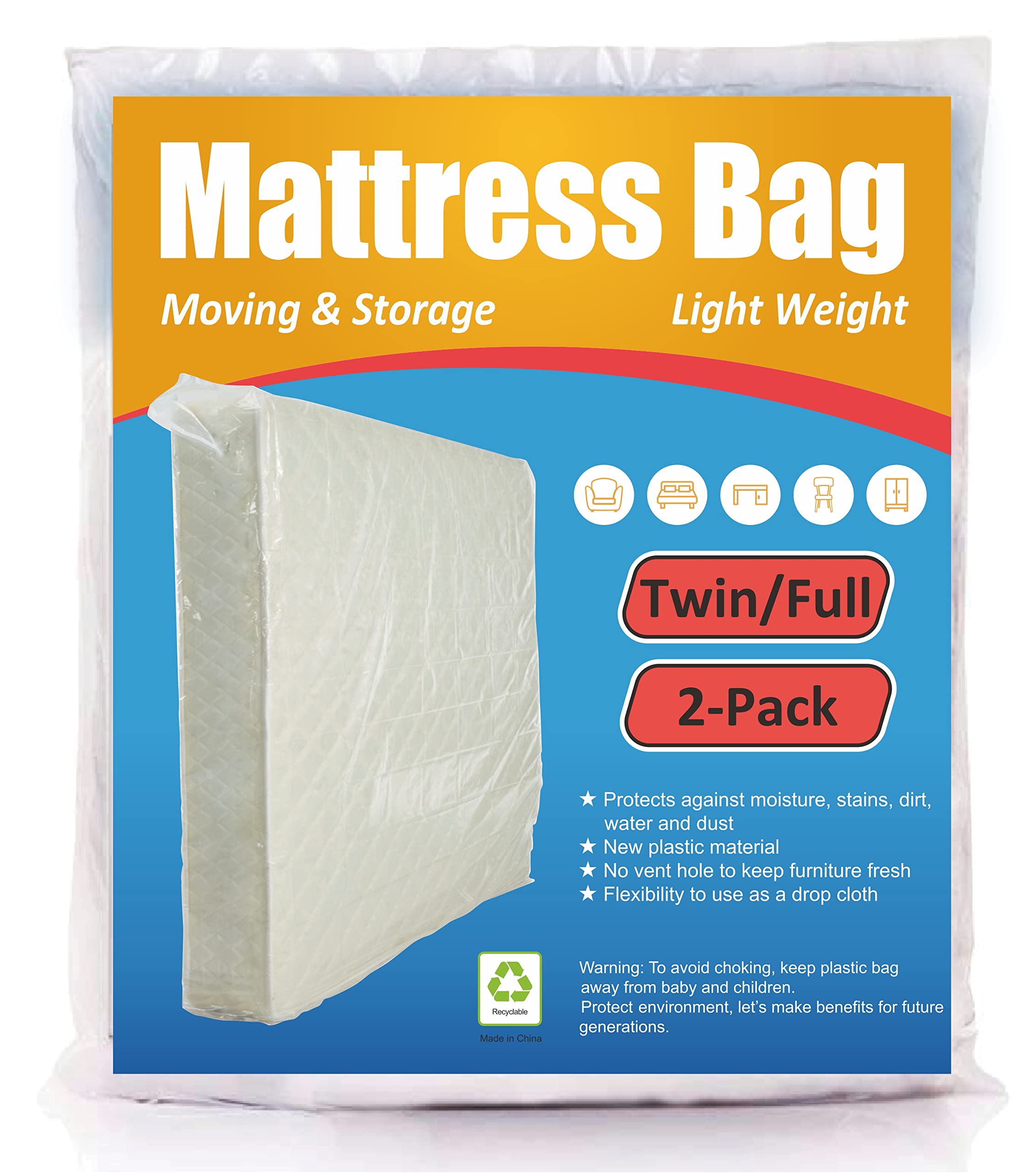 Comforthome Mattress Bag For Moving And Storage, Fits Twin And Full Size Mattress, 2 Pack