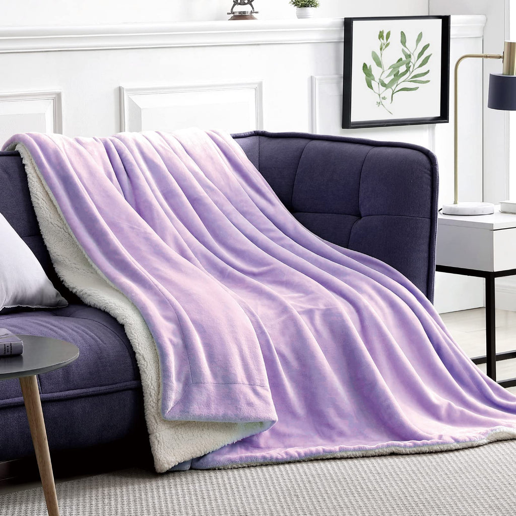 Walensee Sherpa Fleece Blanket (Throw Size 50   X60    Lavender) Plush Throw Fuzzy Super Soft Reversible Microfiber Flannel Blan