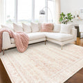 Pink Area Rug for Living Room Soft Washable Faux Wool Neutral Boho Floral Big Nursery Bed Bedroom Livingroom Carpet Size Extra L