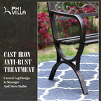 Phi Villa 50Inch Cast Iron Steel Frame Garden Bench Patio Furniture Chair Outdoor Bench W/Floral Design Backrest, Slatted Seat For Park, Yard & Porch, Bronze