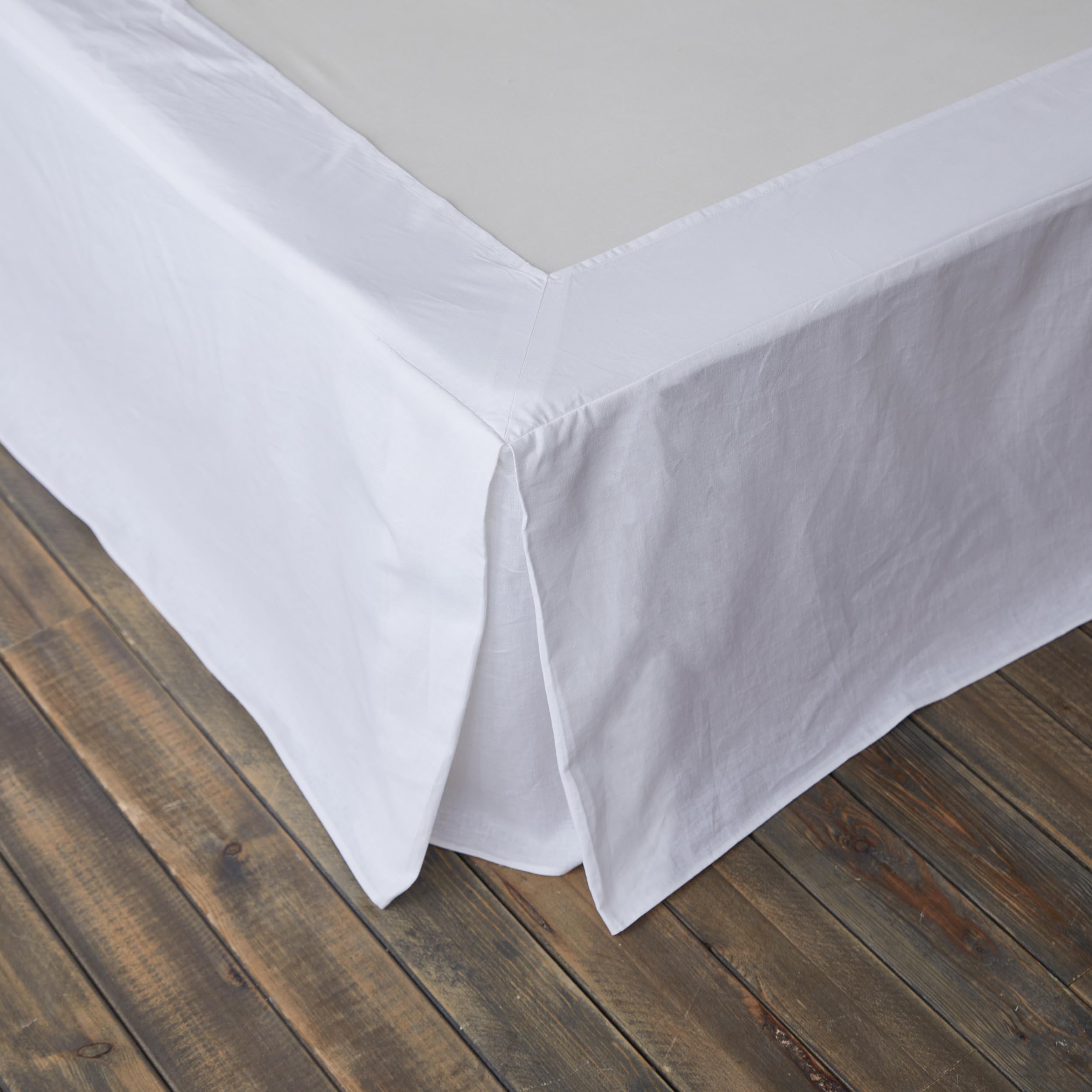 Biselina French Linen Wrap Around Bed Skirt With Pleated Corner 18-Inch Tailored Drop Natural Flax Cotton Blend Basic Soft Cozy
