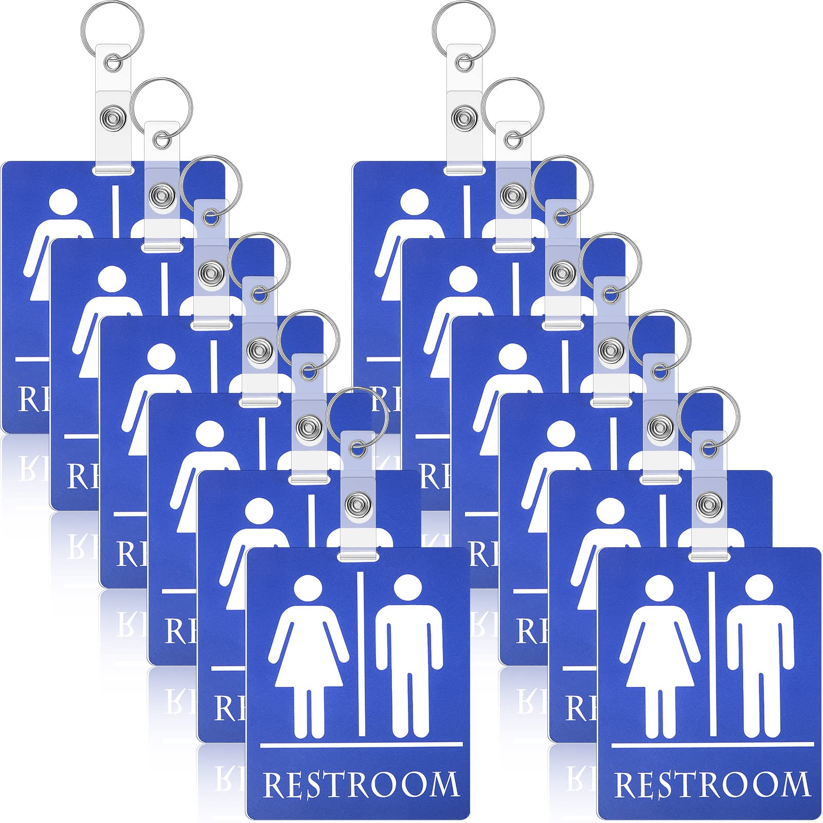 Unisex Restroom Pass Keychains Bathroom Pass Key Tag Bathroom Tag With Key Holder Keychain For Women Men Classroom Students(12 P