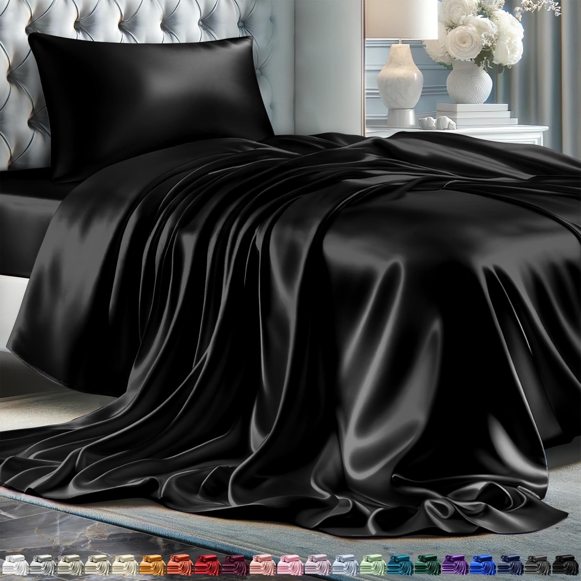 Decolure Satin Sheets Twin Set 3Pcs - Comfy Hotel Luxury Silk Feel Satin Bed Sheets Twin- Elegant Silky Soft Twin Size Satin Bed