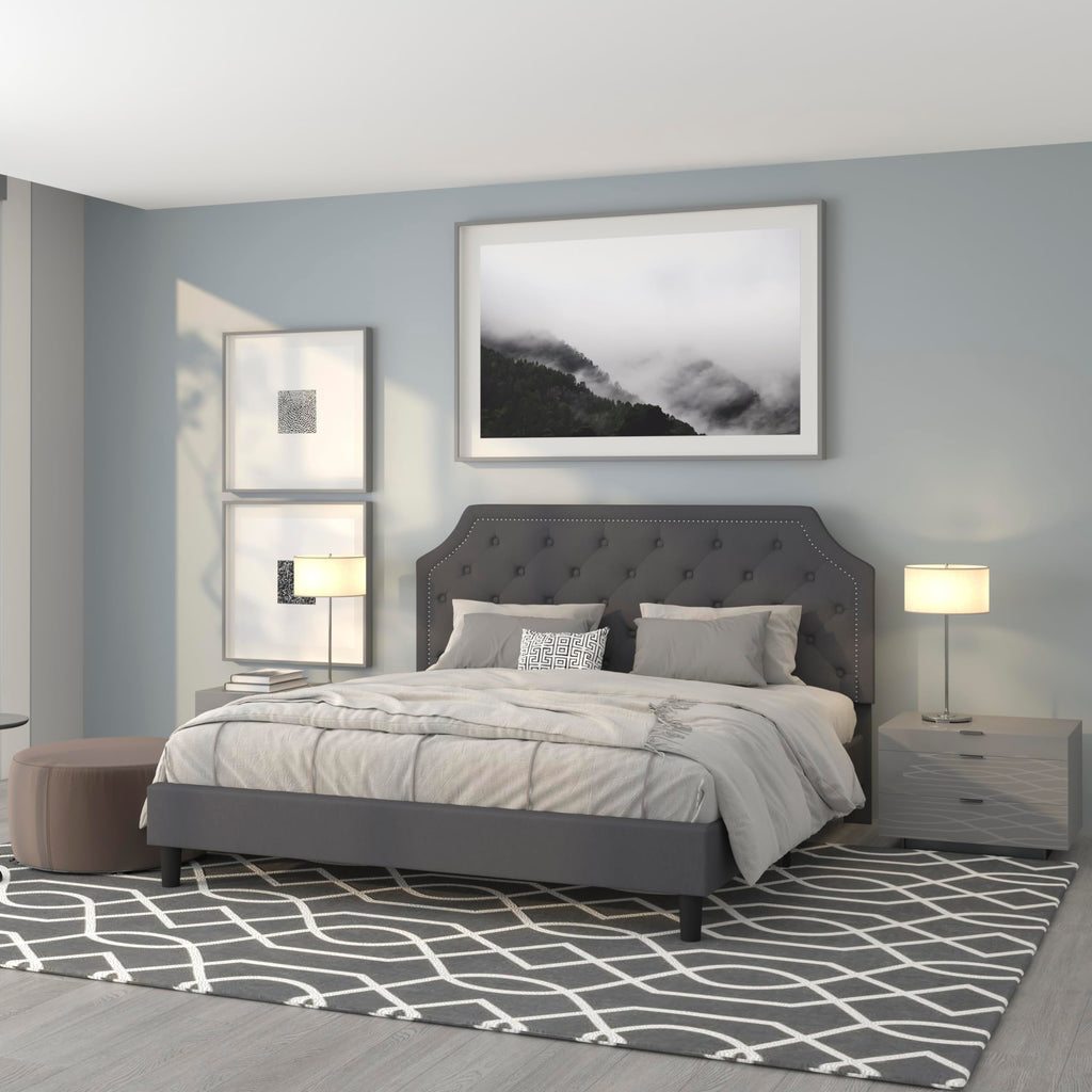 Flash Furniture Brighton King Size Tufted Upholstered Platform Bed In Dark Gray Fabric