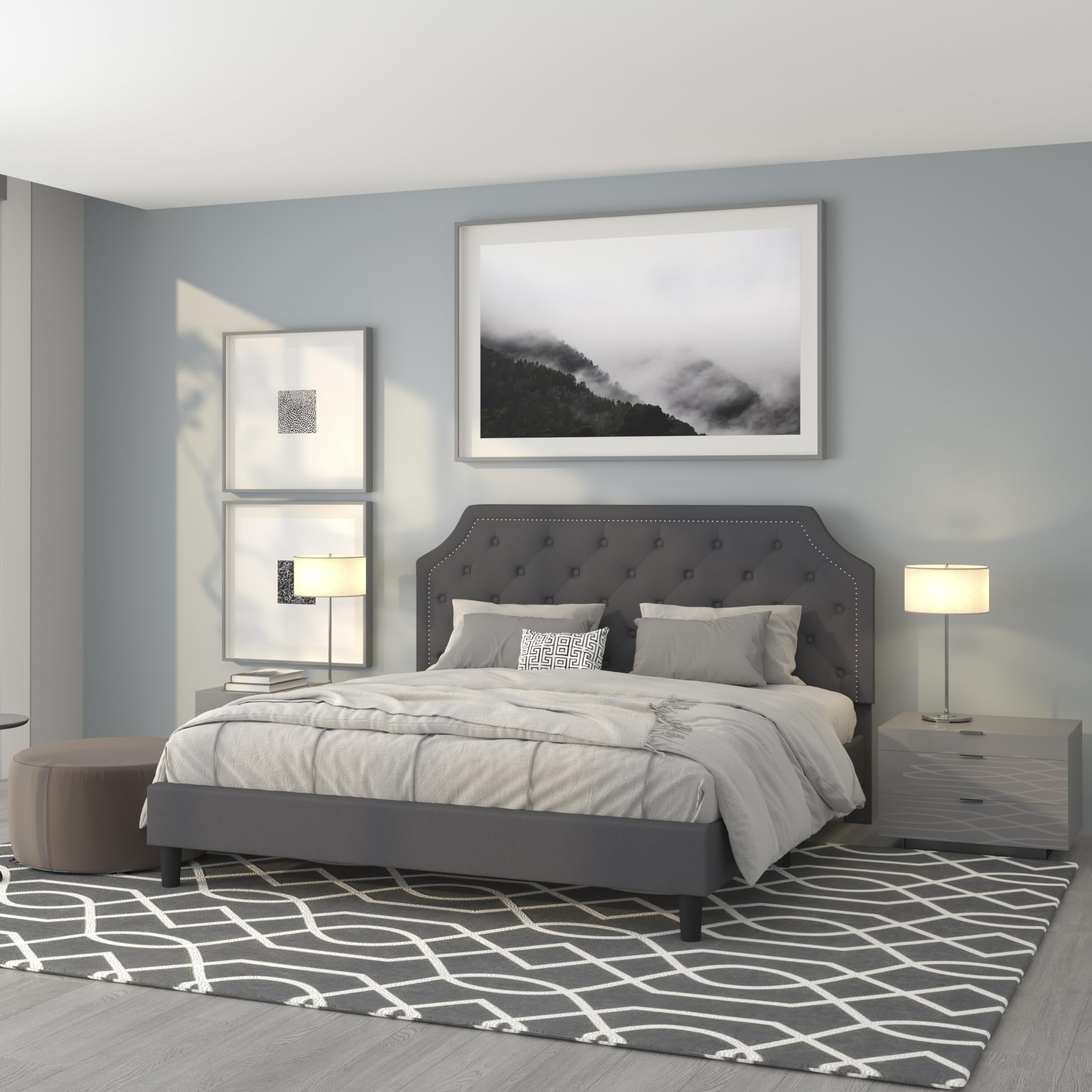 Flash Furniture Brighton King Size Tufted Upholstered Platform Bed In Dark Gray Fabric