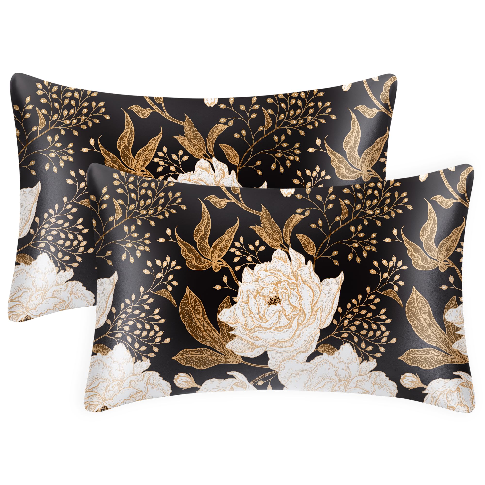 Exq Home Satin Pillowcase For Hair And Skin Queen - Peony Printed Standard Silk Pillowcase 2 Pack 20X26 Inches - Satin Pillow Ca