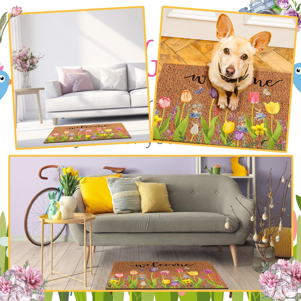 Ceenna Spring Welcome Doormat Indoor Spring Door Mat Coir Flowers Butterfly Mat Non Slip Front Porch Rugs For Home Entrance Deco