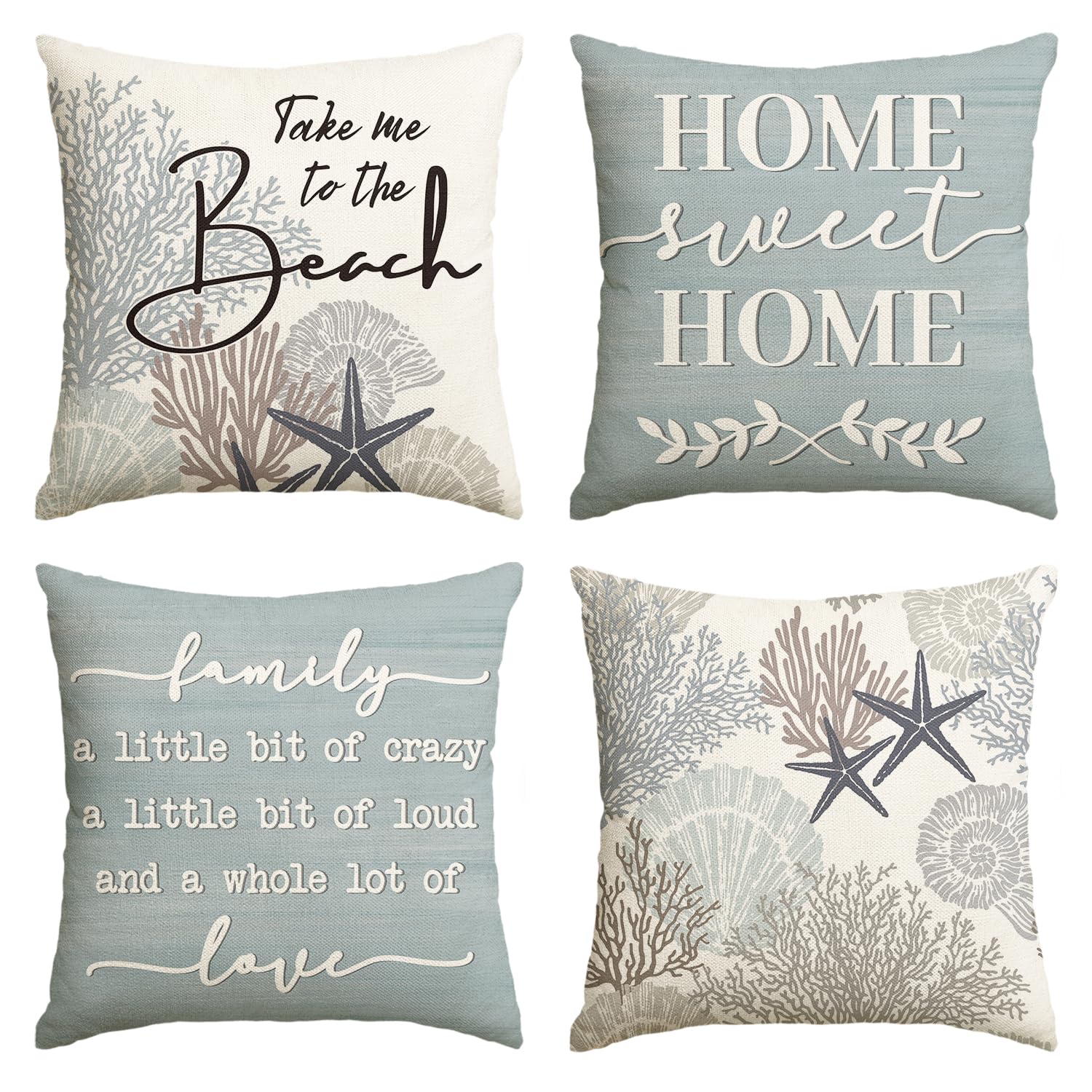 Avoin Colorlife Summer Take Me To The Beach Coral Starfish Throw Pillow Covers, 18 X 18 Inch Grey Home Sweet Home Motto Blue Cus