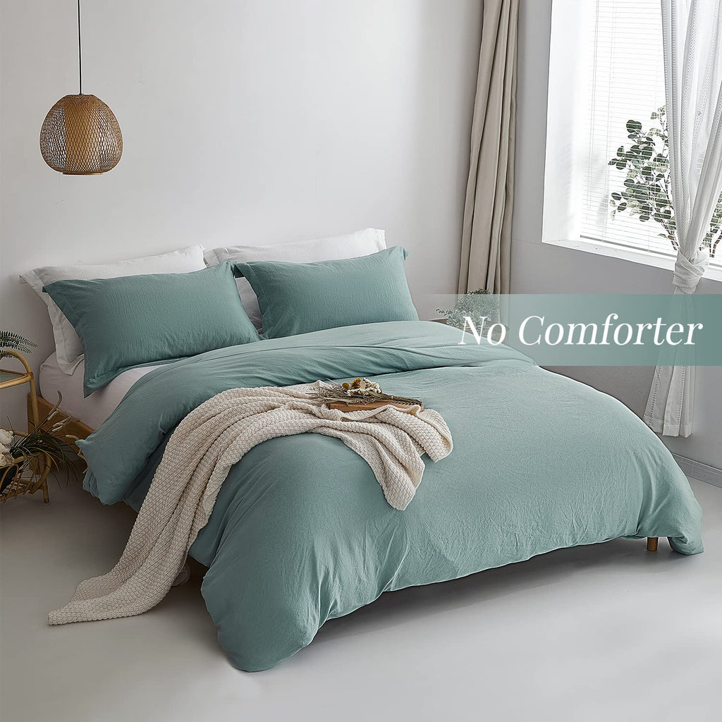 Mildly Super Soft Duvet Cover - 100% Washed Microfiber Grayish Teal Comforter Cover Set 3 Pieces With Zipper Closure & Corner Ti