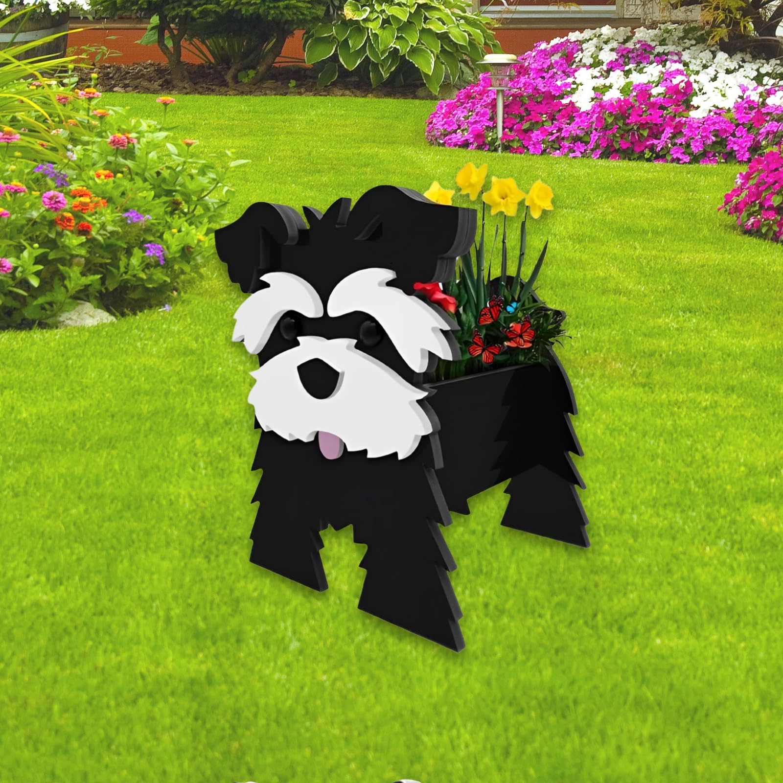 Strolfay Black Schnauzers Dog Planter Plant Pots,Cute Garden Dog Flower Planter,Dog Planters Birthday Gifts For Women,Office,Ind
