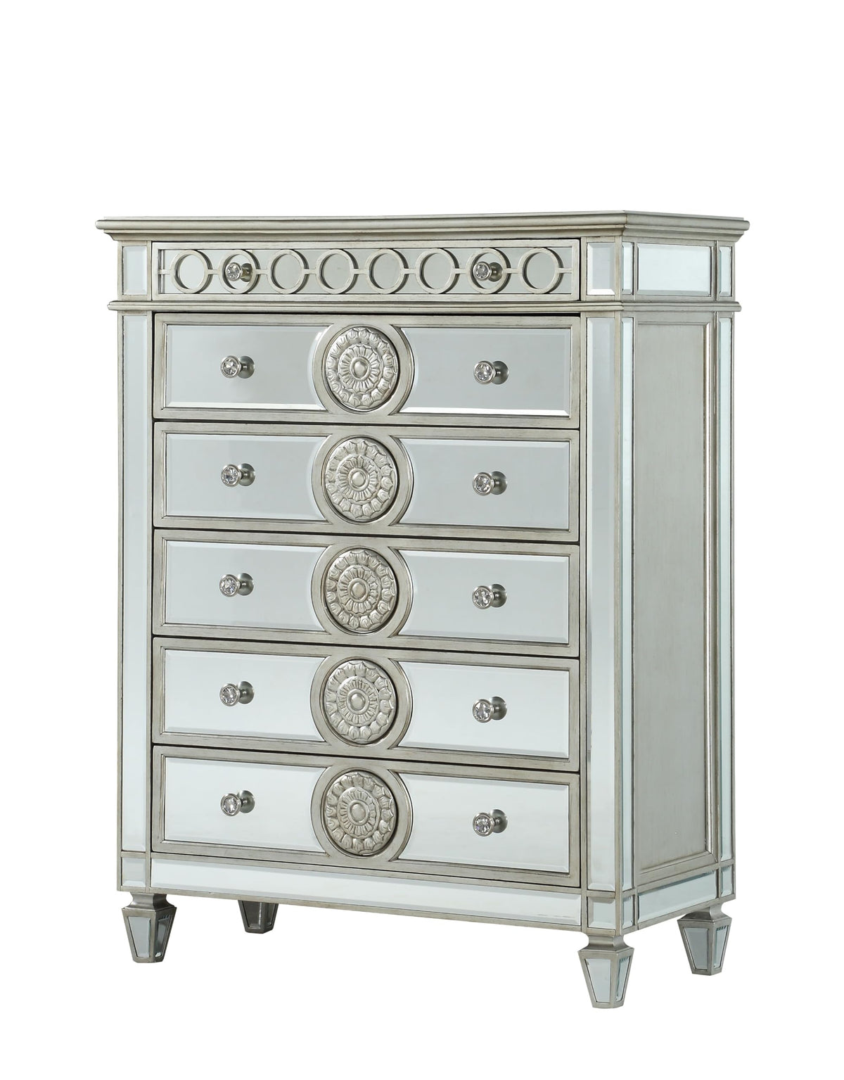 Acme Varian 6 Drawers Wooden Dresser with Mirror Inlay in Silver