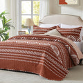 Leaonme 3 Pieces King Size Burnt Orange Rust Quilt Set With Checkered Pattern Lightweight Oversized Bedspread 98'X106' Soft Co