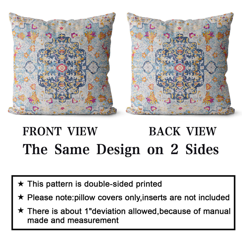 Snycler Boho Throw Pillow Covers 24X24 Inch Set Of 2 Burnt Blue Yellow Terracotta Rust Colored Throw Pillows Double Sided Boho H