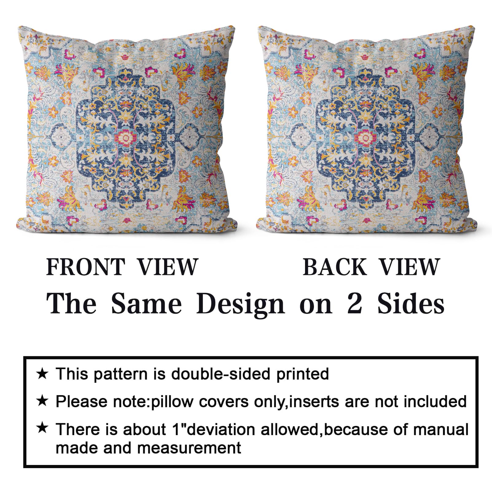 Snycler Boho Throw Pillow Covers 24X24 Inch Set Of 2 Burnt Blue Yellow Terracotta Rust Colored Throw Pillows Double Sided Boho H