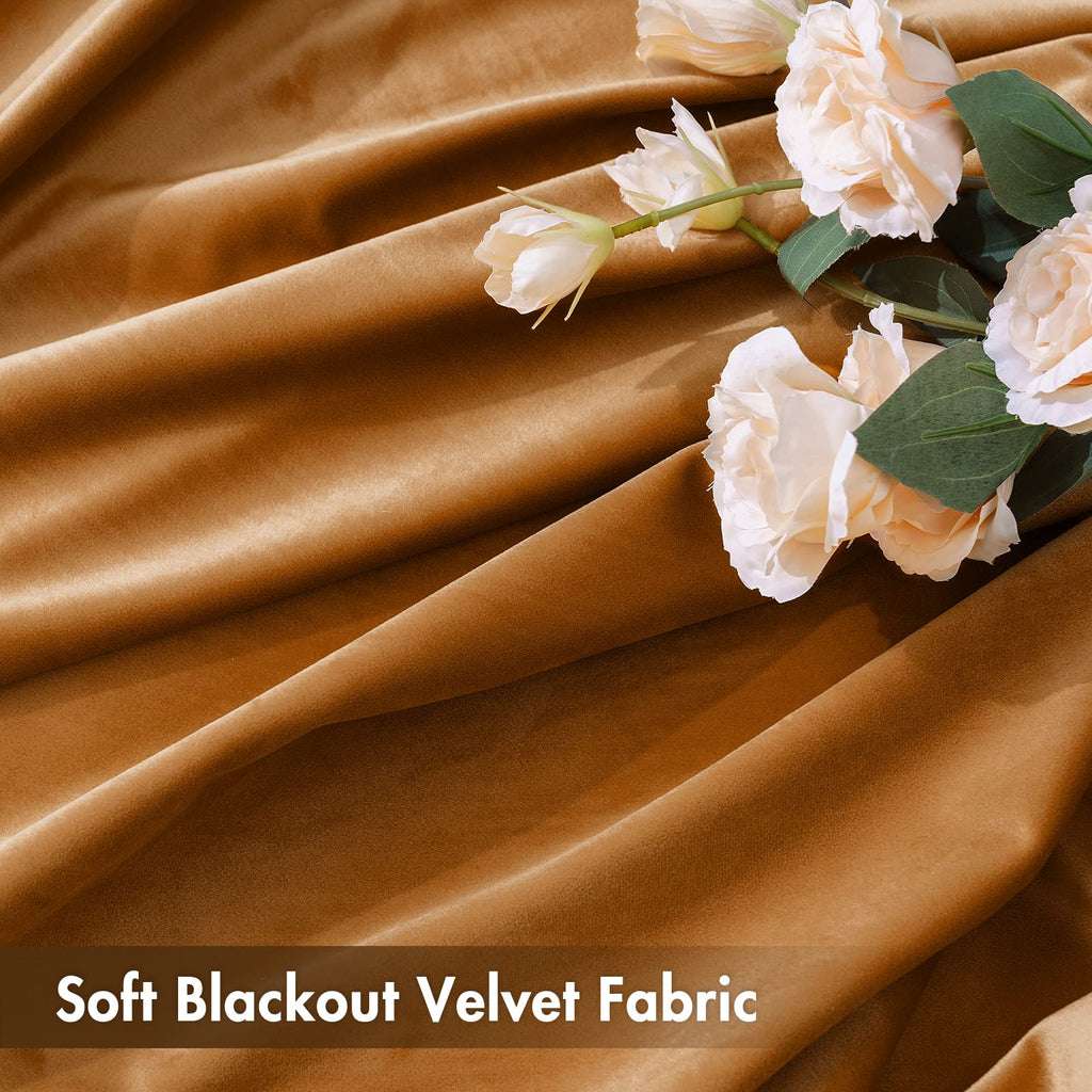 Miulee Gold Brown Velvet Curtains Thermal Insulated Blackout Curtain Fall Drapes For Bedroom Living Room Darkening 90 Inches Long Curtains Panels Rod Pocket Set Of 2