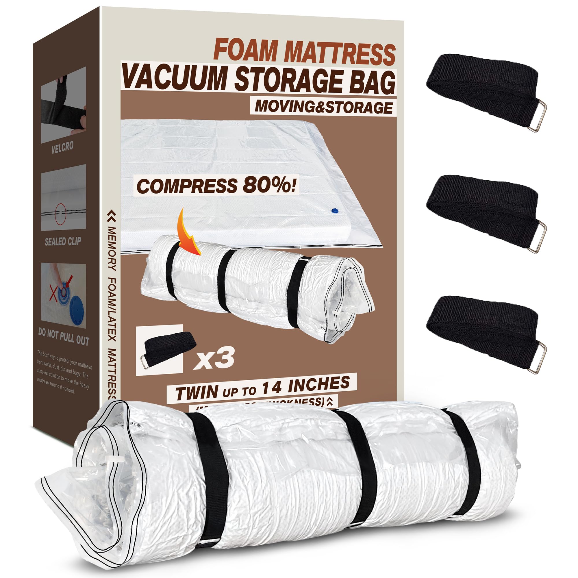 Twin Mattress Vacuum Bag For Moving Storage Shipping, For Memory Foam Latex Mattress Thick And Tear Resistant With Straps (Twin)