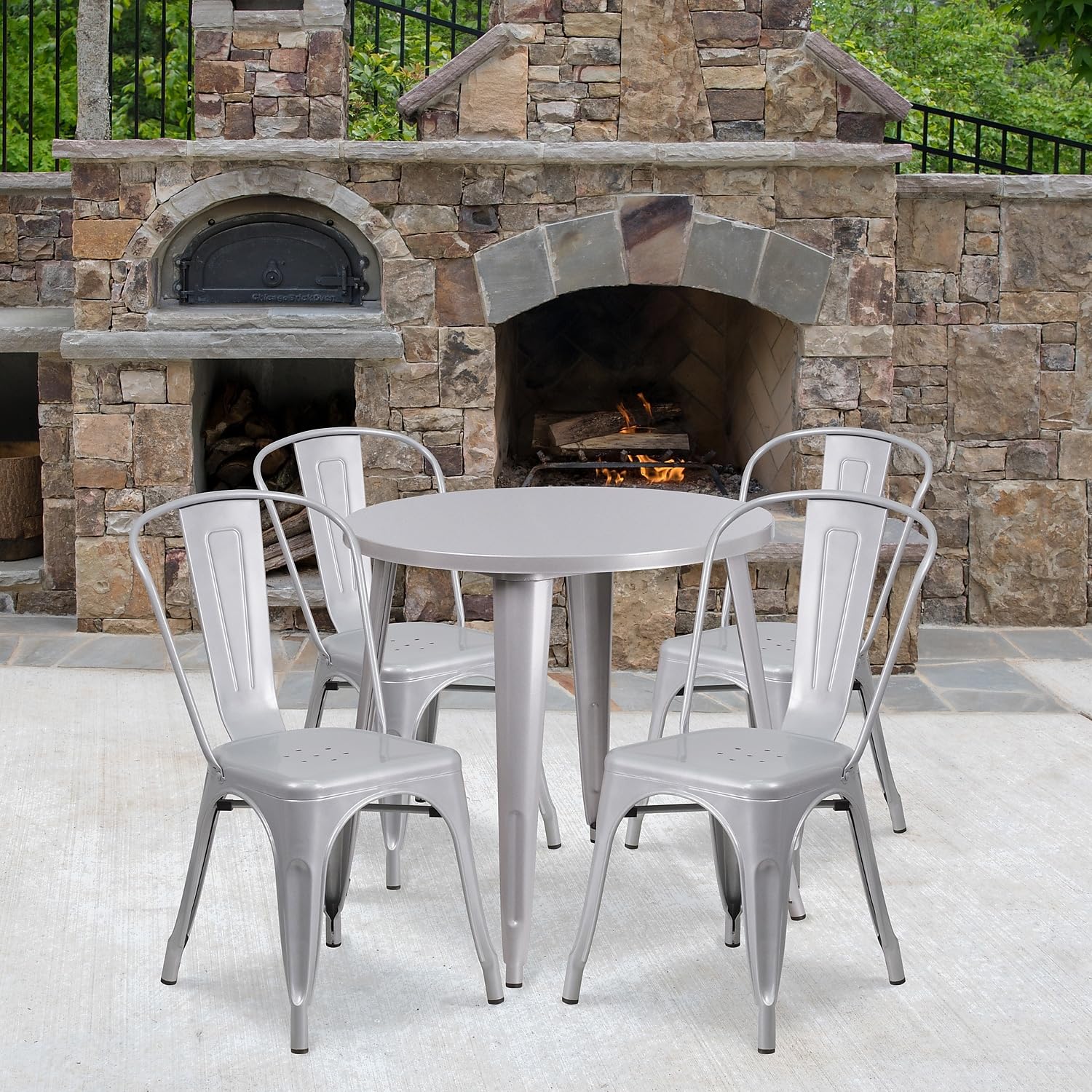 Flash Furniture Dalton Commercial Grade 30&quot; Round Silver Metal Indoor-Outdoor Table Set with 4 Cafe Chairs