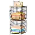 SWTYMIKI 2PCS Closet Organizers and Storage  Stackable Closet Basket with Wood Top Shelf, Clothes Storage Shelves, Clothes Draw