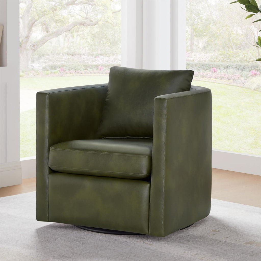 Comfort Pointe Sheldon Fern Green Faux Leather Swivel Barrel Chair