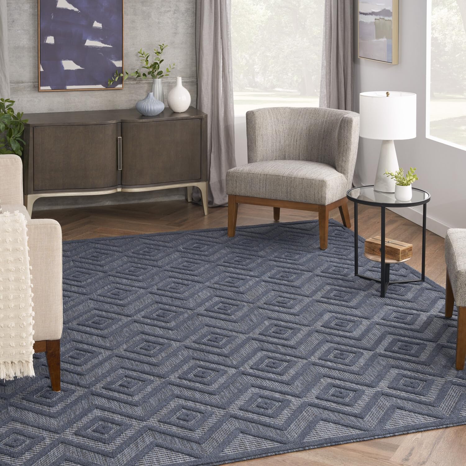 Nourison Versatile Indoor/Outdoor Navy Blue 8' X 10' Area Rug, Easy Cleaning, Non Shedding, Bed Room, Living Room, Dining Room, Deck, Backyard, Patio, High Traffic Area (8X10)