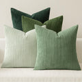 Miulee Pack Of 4 Green Corduroy Decorative Throw Pillow Covers 18X18 Inch Soft Boho Striped Pillow Covers Modern Farmhouse Home