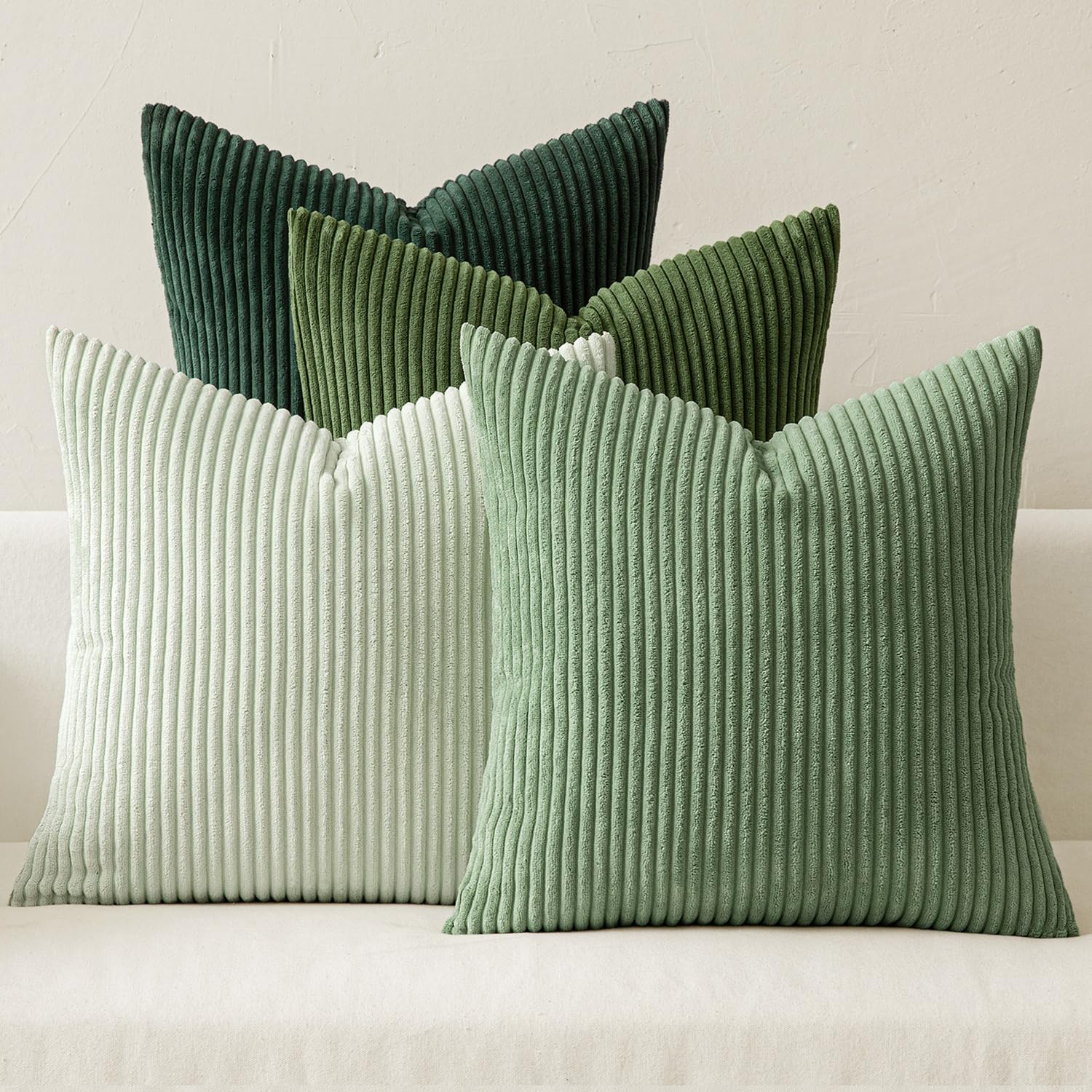 Miulee Pack Of 4 Green Corduroy Decorative Throw Pillow Covers 18X18 Inch Soft Boho Striped Pillow Covers Modern Farmhouse Home