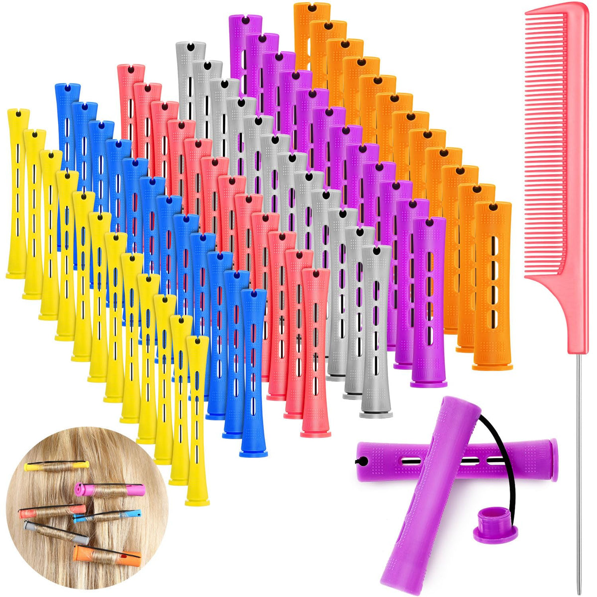 WILLBOND 72 Pcs Hair Perm Rods kit Short Plastic Perming Rods Set Cold Wave Rods 6 Sizes Hair Curling Rollers Hairdressing Tools
