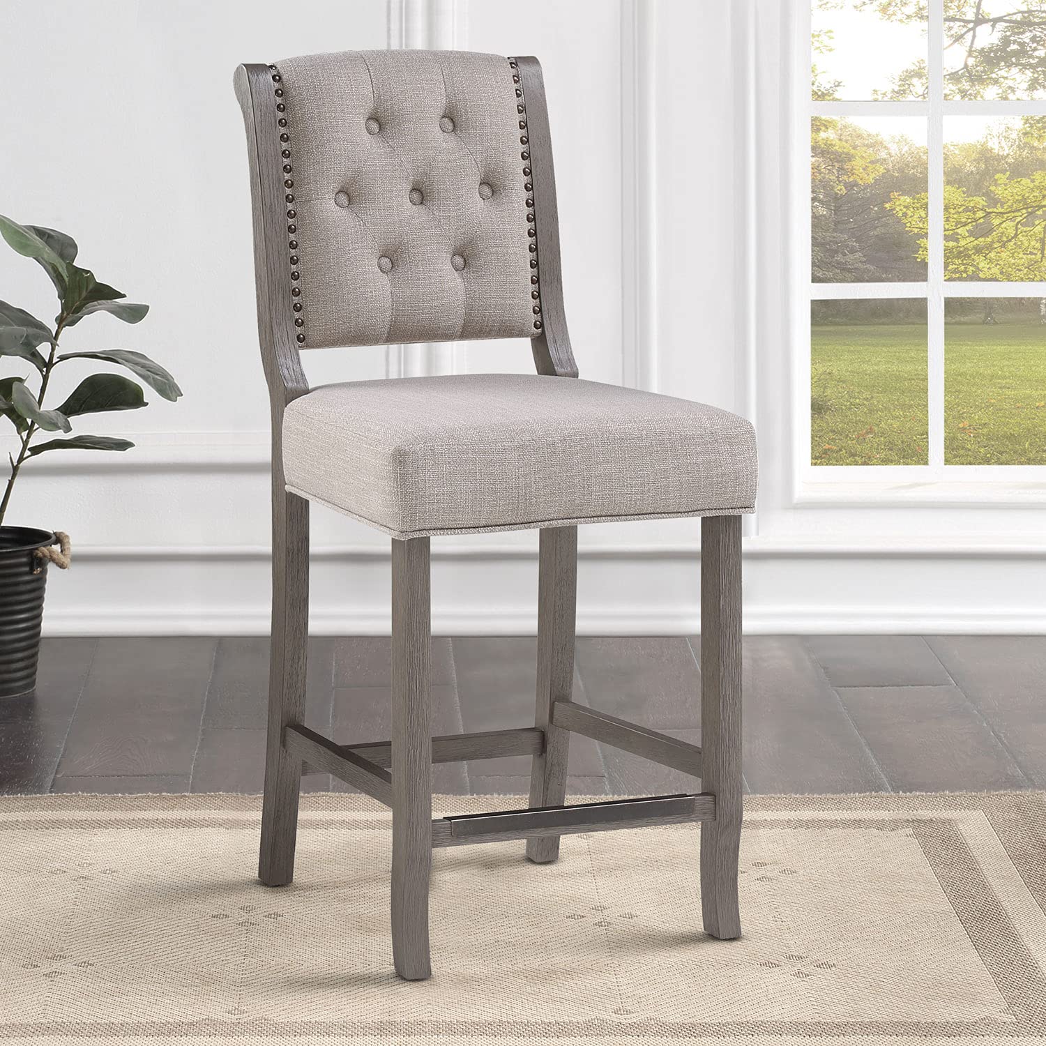 American Woodcrafters Kamelin Gray Wood Stationary Counter Height Bar Stool