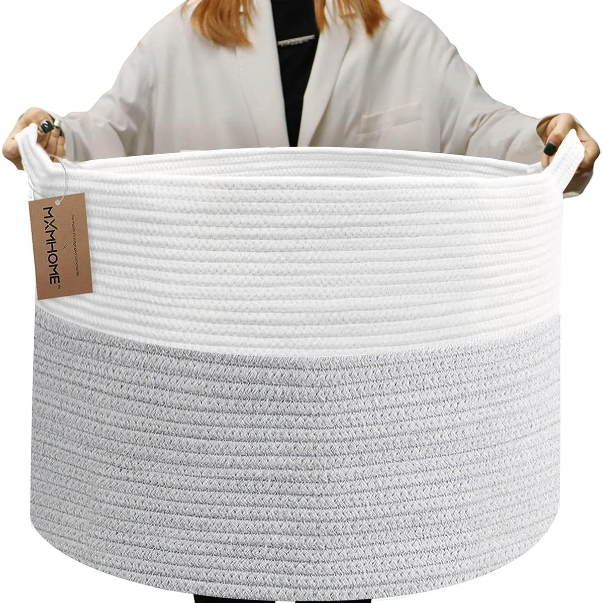 MXMHOME XXXLarge Woven Rope Basket With Handles, 23.6   x23.6   x14.1    Basket for Blankets for Living Room, Large Baby Toy Sto