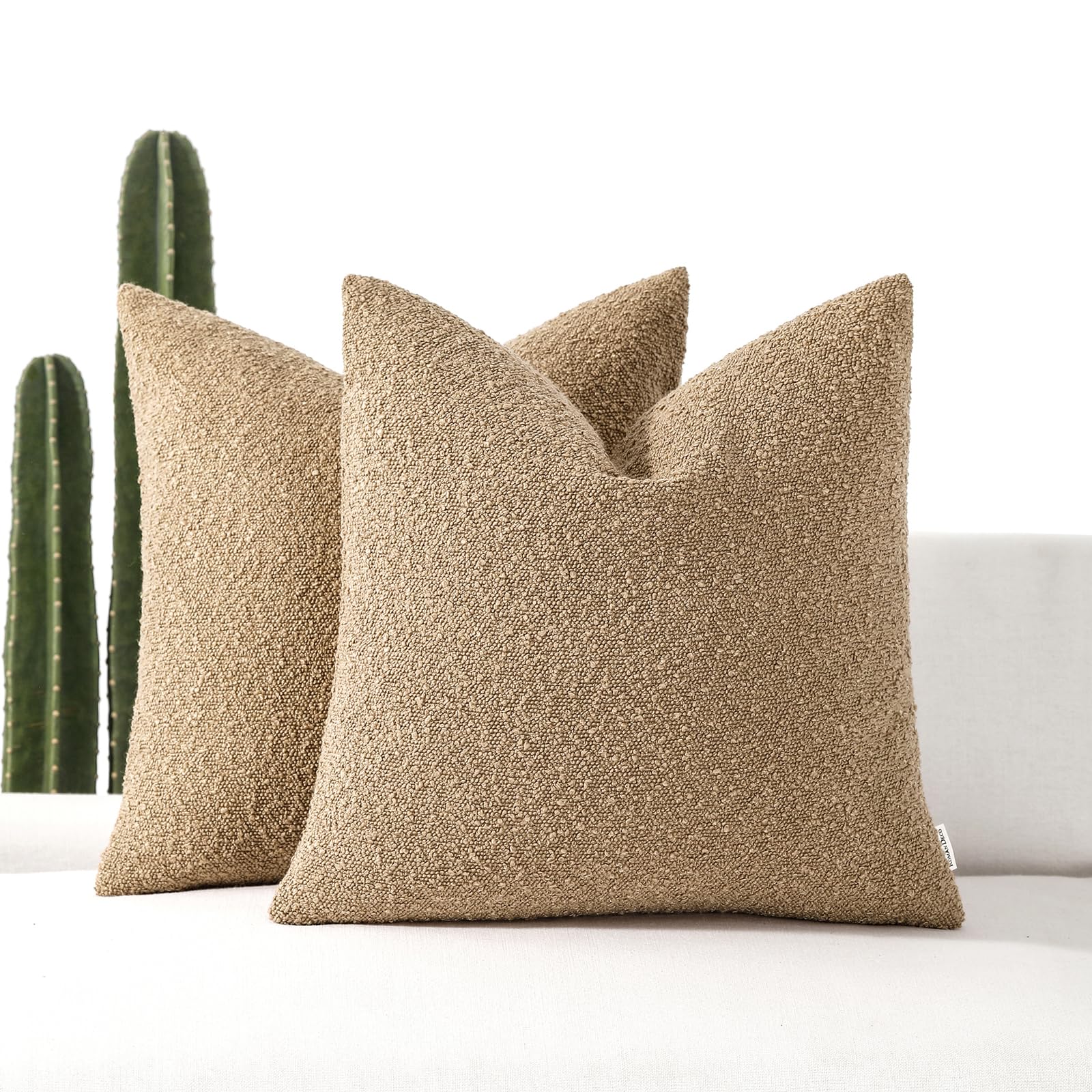 Romandeco Boucle Decorative Throw Pillow Covers For Couch Set Of 2, 20X20 Inches, Camel
