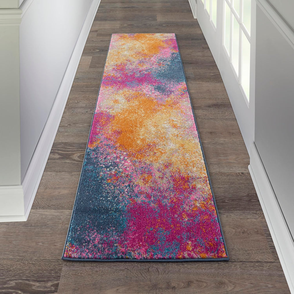 Nourison Passion Modern Sunburst 2'2'' X 12' Area-Rug, Easy-Cleaning, Non Shedding, Bed Room, Living Room, Dining Room, Kitchen