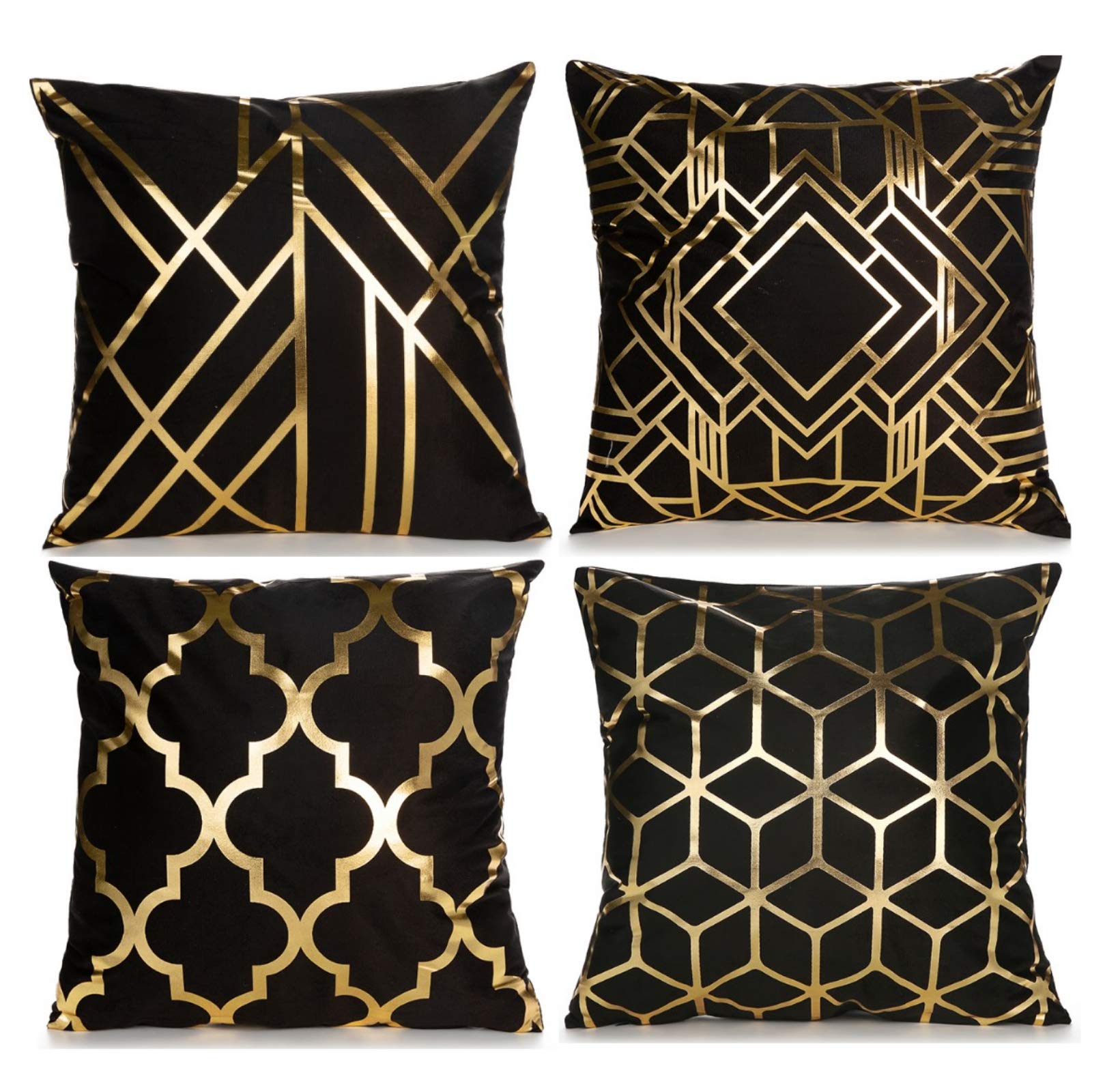 Zlina Home Decorative Set Of 4 Throw Pillow Covers Gold Foil Pillow Covers 18   18 Inch Geometric Square Cushion Covers Decor Co