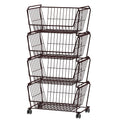 PUSDON 4Tier Large Stackable Wire Storage Baskets with Wheels, Metal Rolling Utility Cart Organizer, Produce Basket for Kitchen