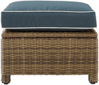 Crosley Furniture Bradenton Wicker Outdoor Ottoman Foot Rest for Patio, Deck, Porch, Brown with Navy Cushions