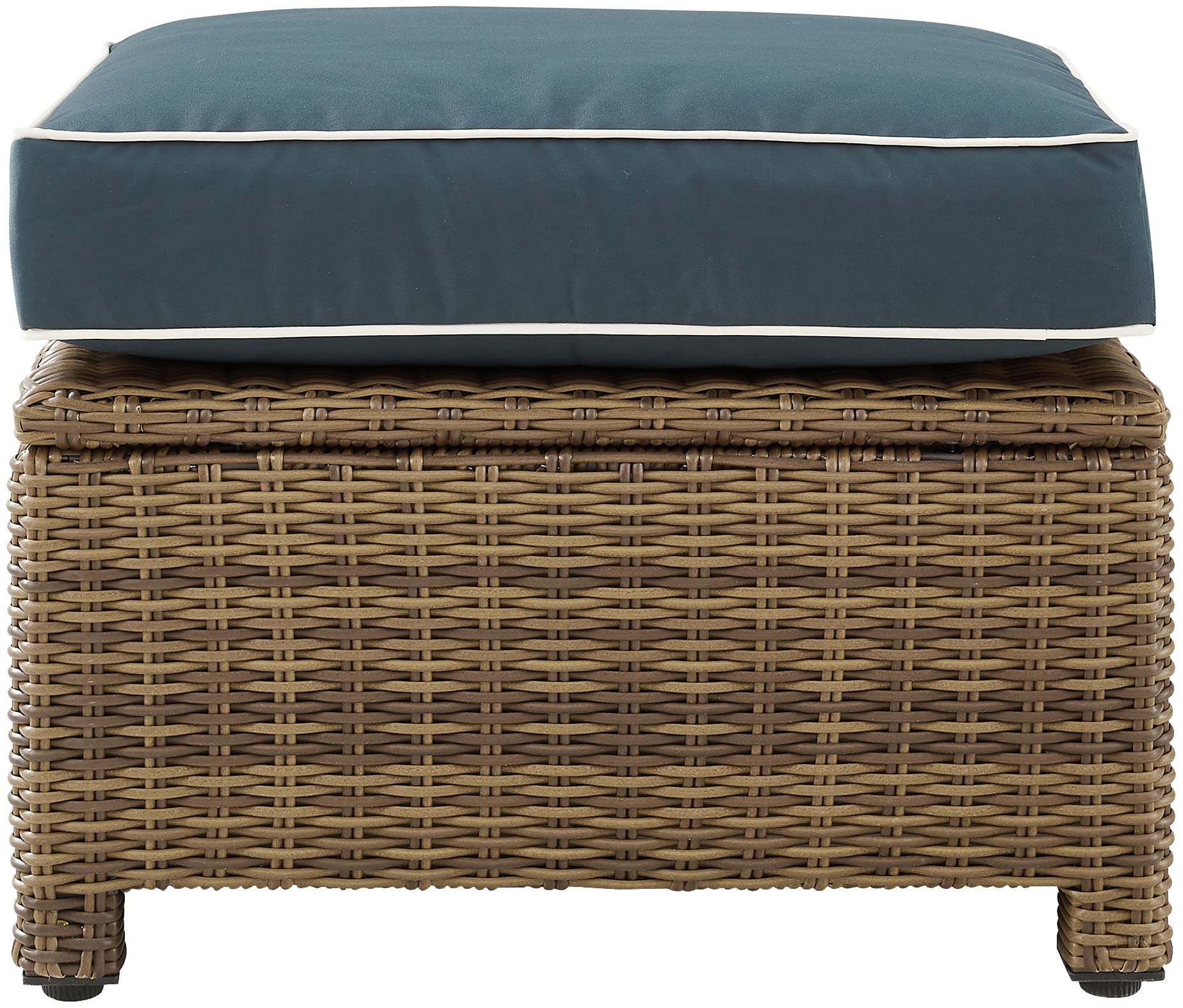 Crosley Furniture Bradenton Wicker Outdoor Ottoman Foot Rest for Patio, Deck, Porch, Brown with Navy Cushions