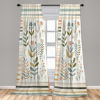 Ambesonne Leafy Art Curtains, Modern Scandi Leaves And Minimalist Flowers With Stripes Pastel Tone, Window Treatments 2 Panel Se