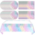 Juhap Iridescent Diamond Birthday Party Supplies Decorations, Disposable Holographic Paper Tableware Includes 20 Plates 20 Napki