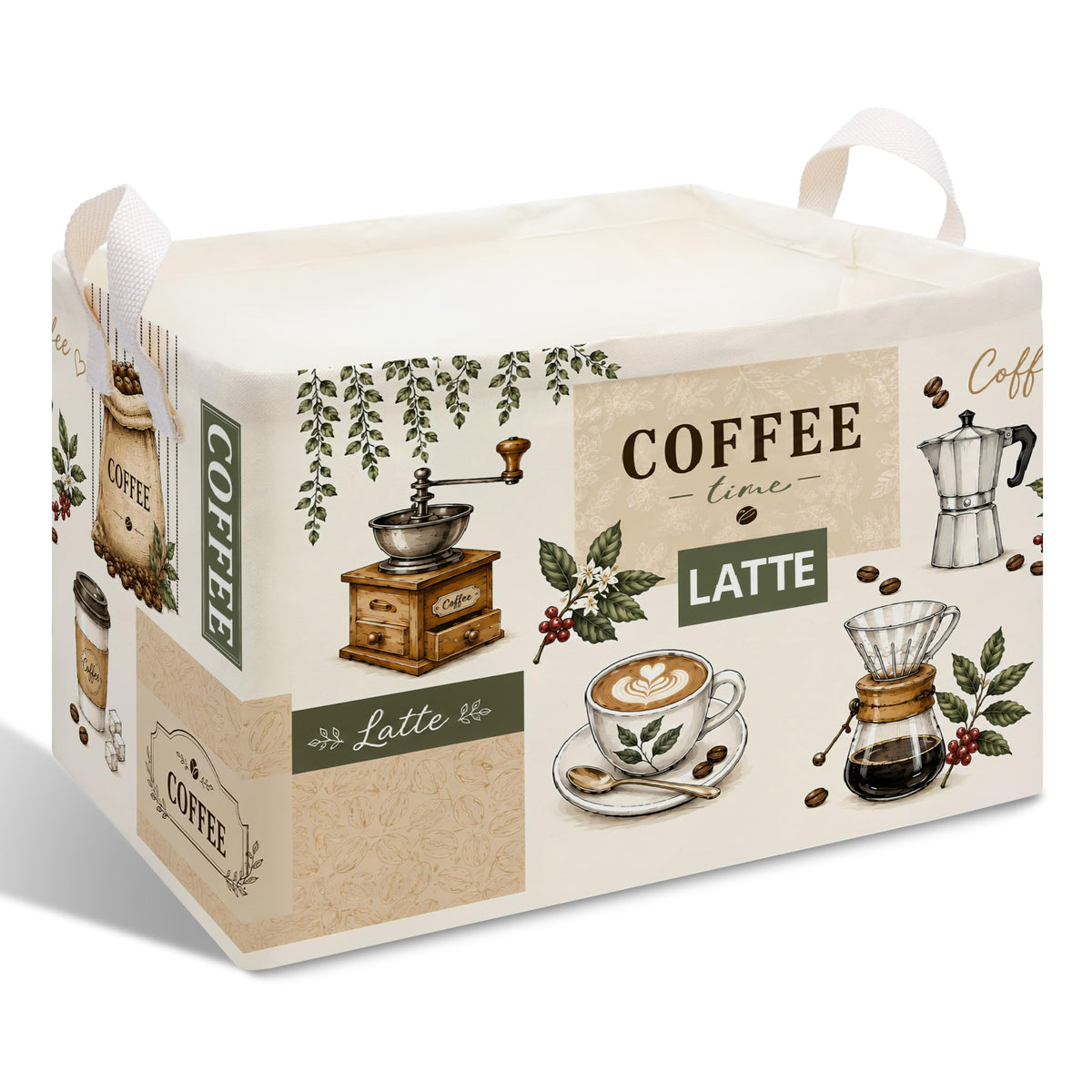 CIAEXRN Collapsible Storage Basket with Handles  Coffee Theme