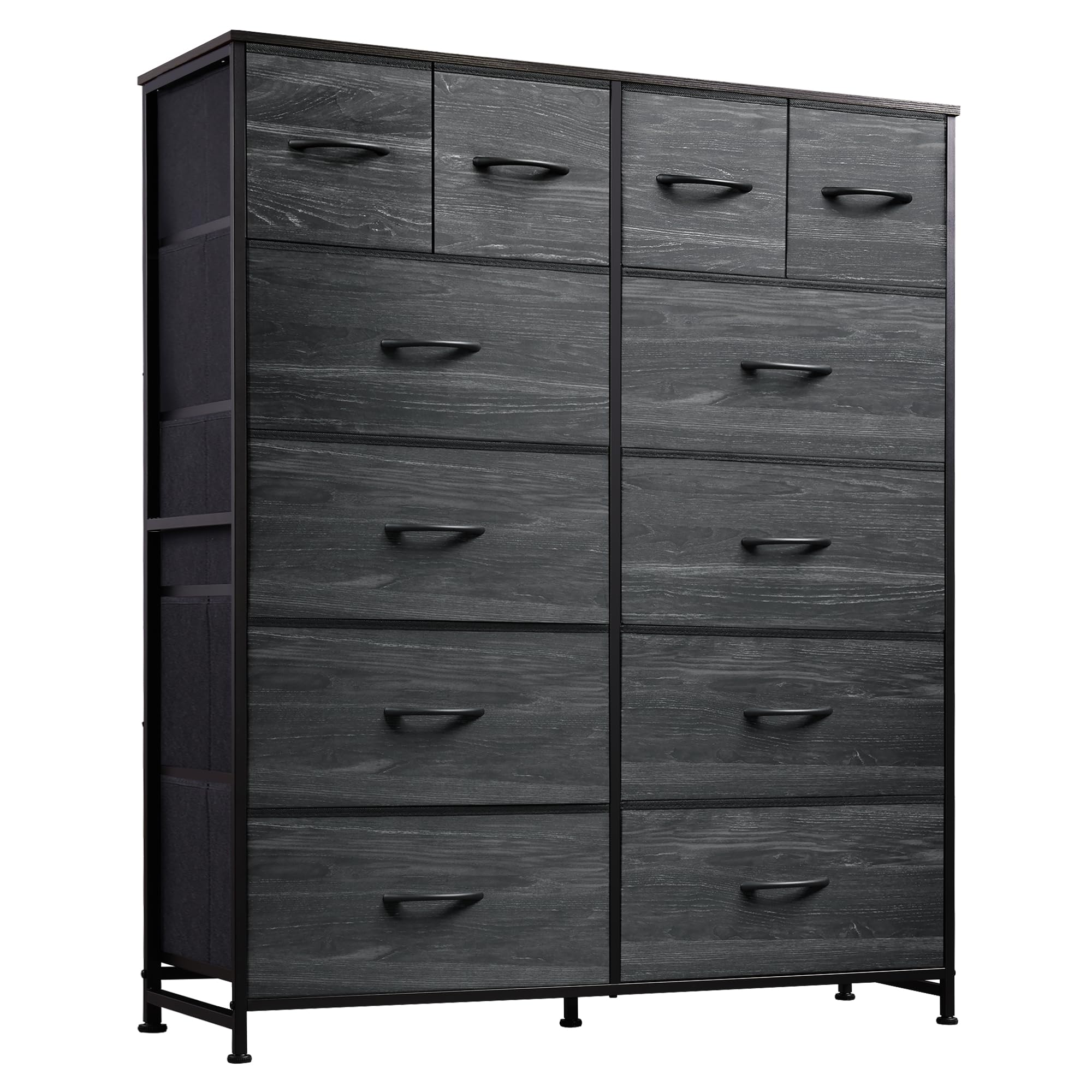 Wlive Tall Dresser For Bedroom With 12 Drawers, Dressers & Chests Of Drawers, Fabric Dresser For Bedroom, Closet, Fabric Storage Dressers With Storage Drawers, Wood Top, Charcoal Black