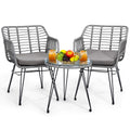 Krofem 3 Piece Wicker Patio Bistro Furniture Set, Includes 2 Rattan Chairs And Glass Top Table, Ideal For Porch, Outdoor, Backyard, Apartment, Balcony, Grey