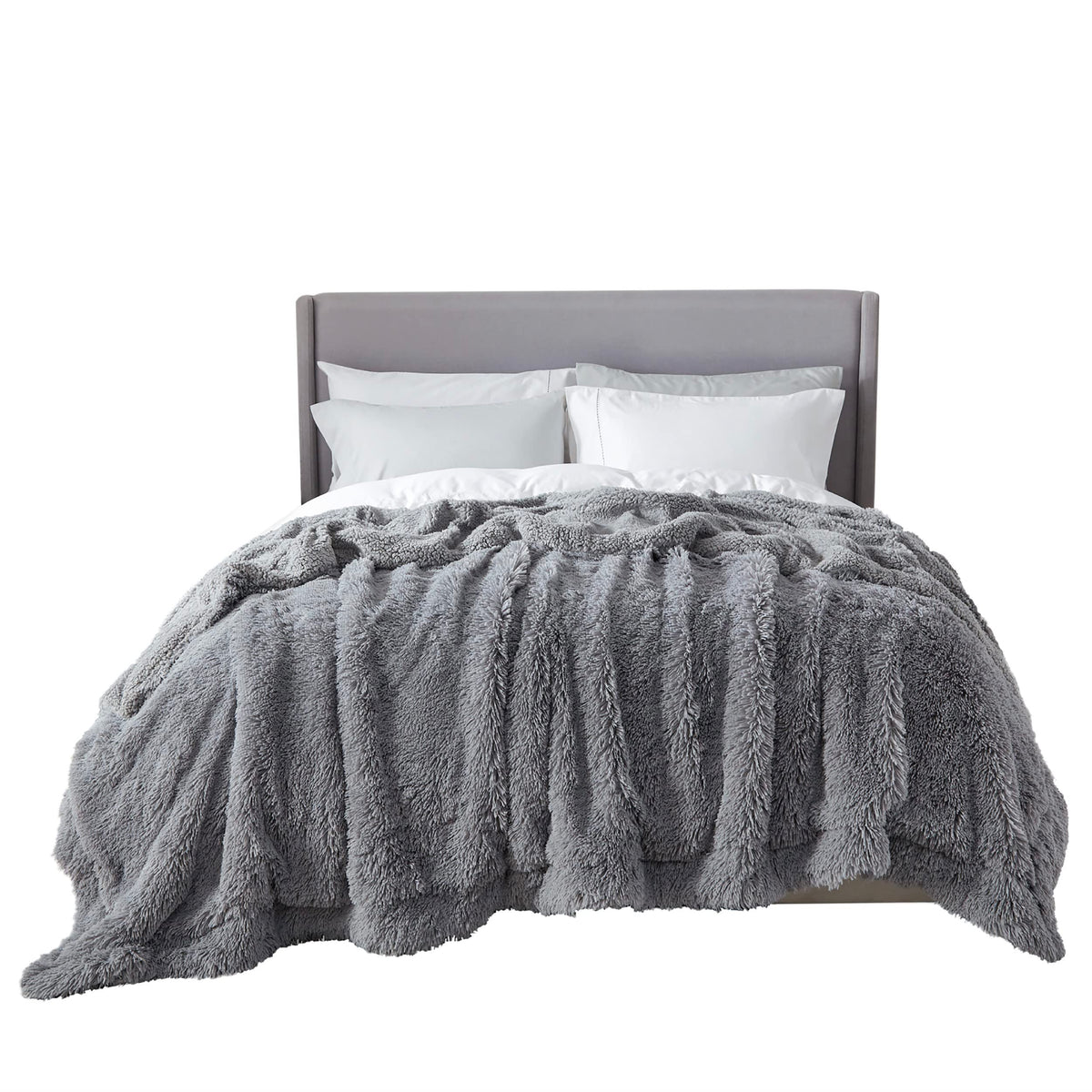 Bedsure Light Grey Fuzzy Faux Fur Blanket - Soft, Thick Sherpa Decorative Queen Blanket For Bed, 90X90 Inches, 640 Gsm