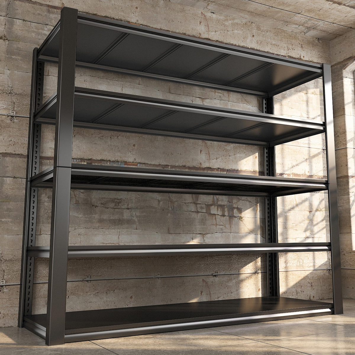REIBII 48.2''W Garage Shelving 2500LBS Storage Shelves Heavy Duty Shelving 5 Tier Adjustable Metal Shelves for Garage Shelves St