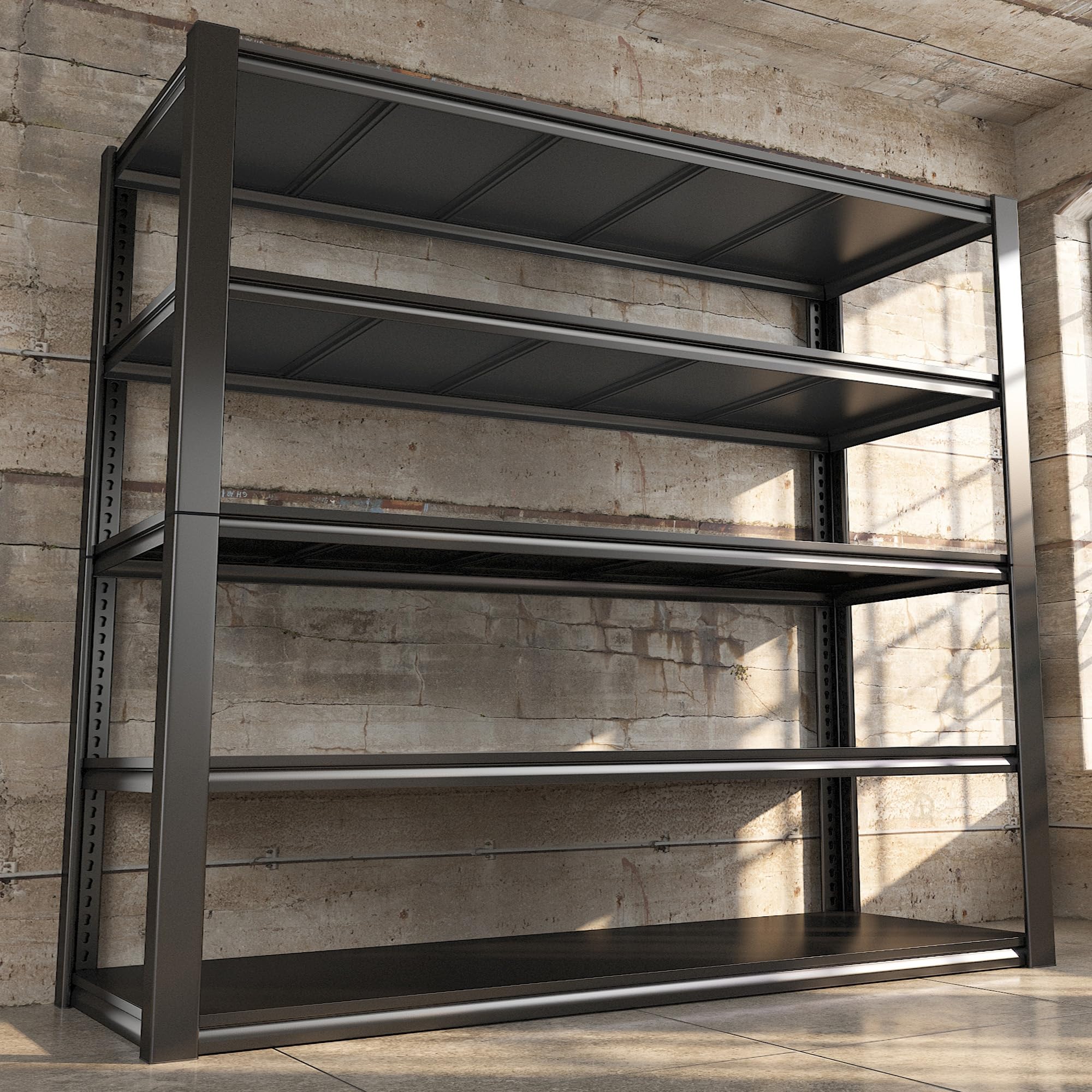 REIBII 48.2''W Garage Shelving 2500LBS Storage Shelves Heavy Duty Shelving 5 Tier Adjustable Metal Shelves for Garage Shelves St