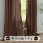 Cocoa Brown Linen Back Tab Curtains 120 Inches Extra Long Ceiling To Floor For Villa Living Room - 2 Panels Hooks Belt Pinch Pleated Easy Sliding Curtains Light Filtering Semi Sheer Drapres 52' X 120'