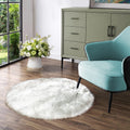 Latepis White with Grey Tips Round Rug 5ft Washable Faux Sheepskin Fur Rug Fluffy Area Rug Furry Rug for Living Room Bedroom Plu